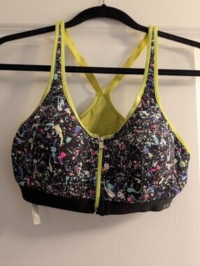 Victoria's Secret Neon Lime Splatter Zip-Front Sports Bra